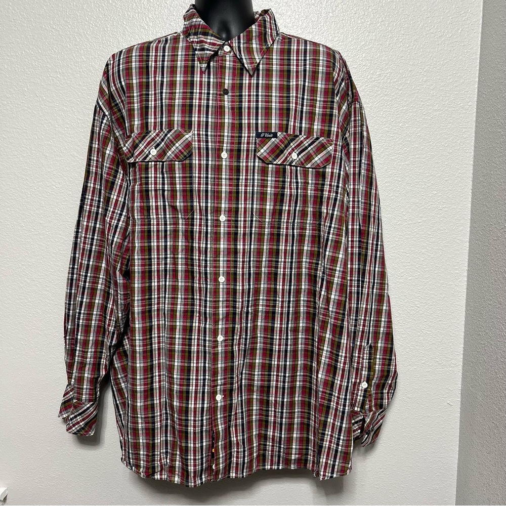 VINTAGE G Unit Long Sleeve Button Down Mens 3XL Red Green Plaid 2004 Heavyweight